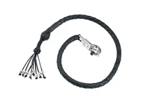 Premium 36 Inches Black Fringed Hand-Braided Biker Get Back Whip Skulls