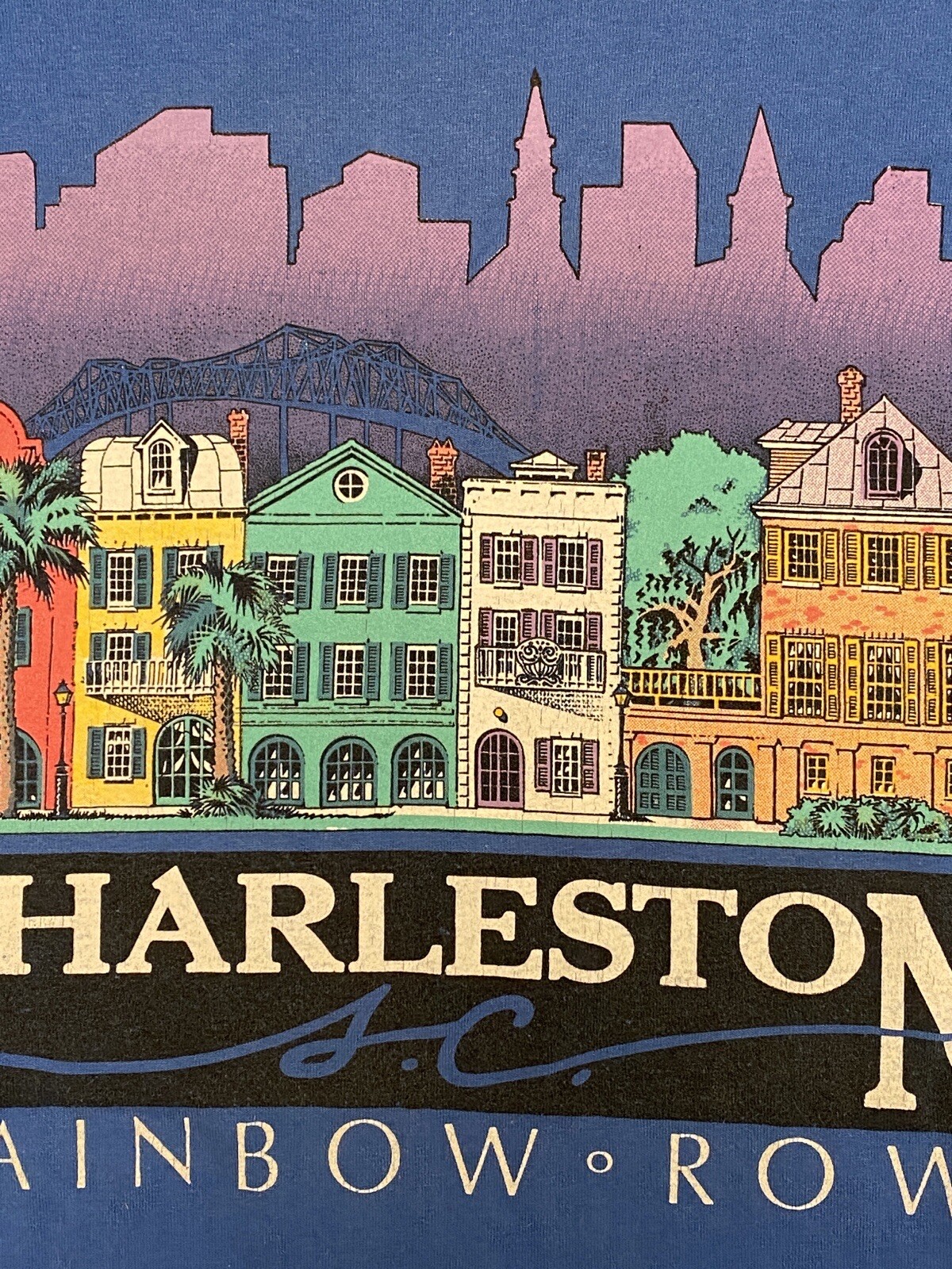 FILA T shirt vintage anni 80 Charleston South Carolina Rainbow Row punto singolo taglia large