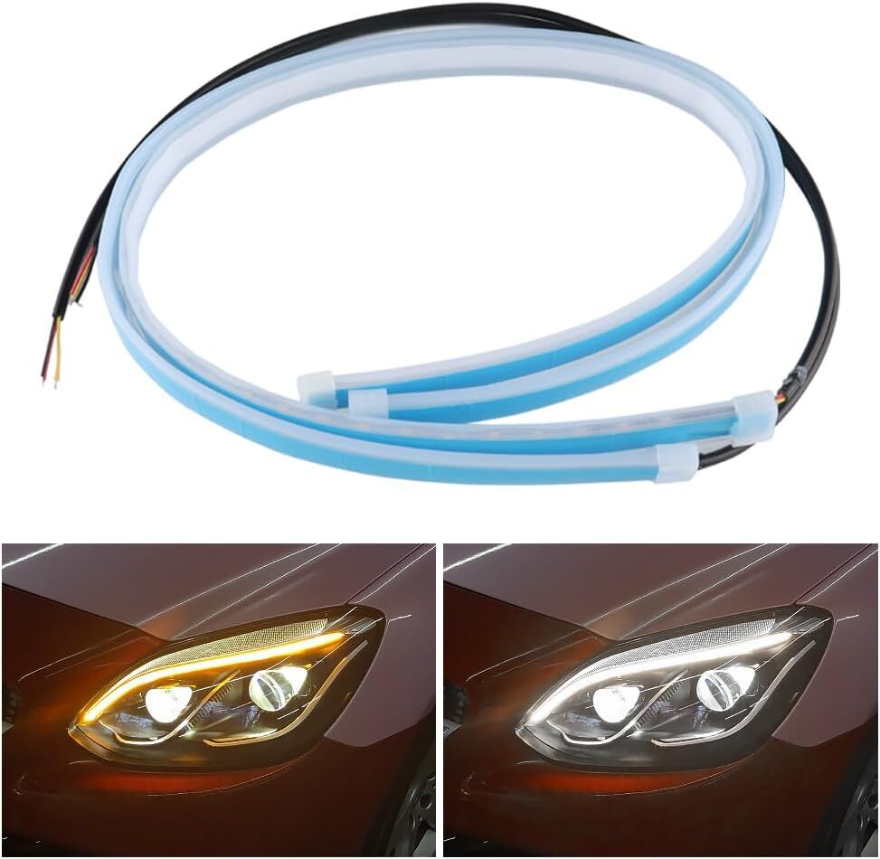 2×LED Daytime Running Light Strip Flexible Dynamic Car LED Hood Light Waterproof