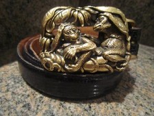 Rare Kieselstein-Cord Art Bronze Jungle Monkey Buckle/ Black Lizard Belt Size 3