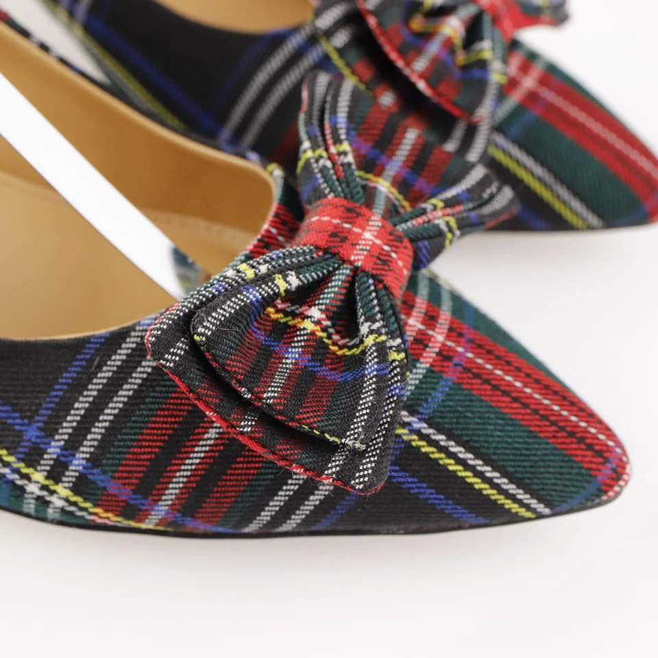 Zapato de vestir J Crew para mujer Esme Pump talla 10 negro rojo tartán a cuadros tacón de gatito Foto 2 de 4