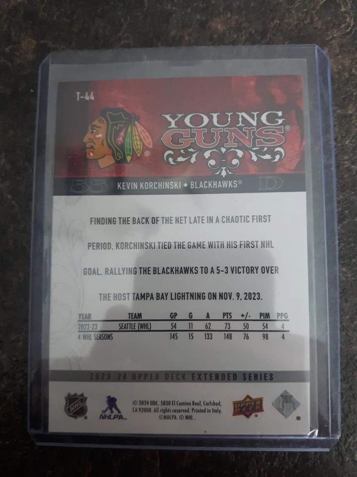 2023-24 Upper Deck Extended Series Young Guns Retro Tribute Kevin Korchinski T44 - Image 2 of 2