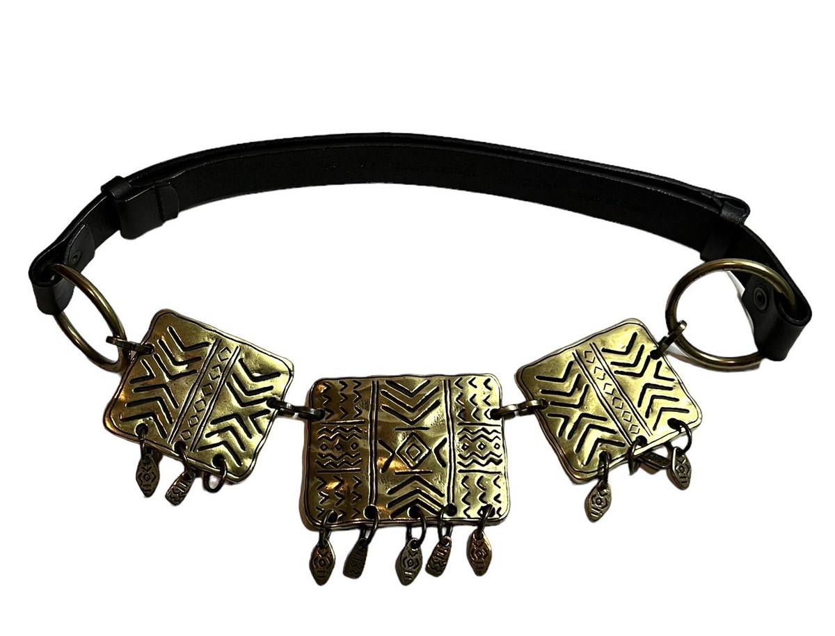 Chicos Wide Leather Belt Brass Plate Morocco Boho Western Statement S/M Chico main image 3