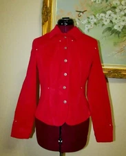 A.M.I. SZ S RED RHINESTONE ACCENT BUTTON FRONT/2 POCKET CORDUROY BLAZER/JACKET
