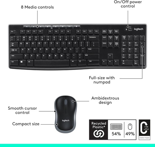 Logitech MK270 Wireless Keyboard And Mouse Combo For Windows, 2.4 GHz Wireless, - Picture 5 of 11