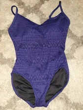 Women's Large One Piece V-Neck Removable Pads Crochet Swimsuit Aqua Green Brand 