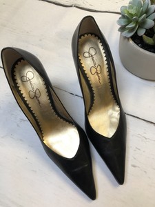 JESSICA-SIMPSON-Womens-Black-Leather-Pointy-Toe-Pumps-High-Heels-Size-7
