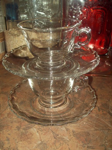 Two Fostoria CENTURY Crystal Clear Footed Cup & Saucer 2 Sets - Picture 2 of 2