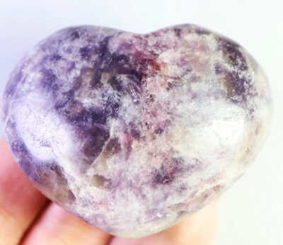Natural Marvelous Lepidolite Purple Mica & Red tourmaline Crystal Stone Heart
