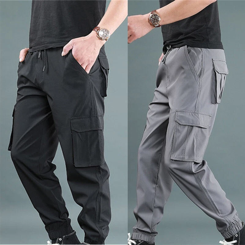 Men Fleece Lined Cargo Pants Thick Elastic Waist Thermal Combat Plus Size