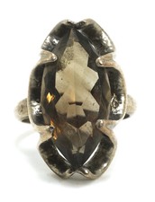 Vintage Mexico Sterling Silver Marquise Cut Smoky Quartz Ring, Size 5 1/4