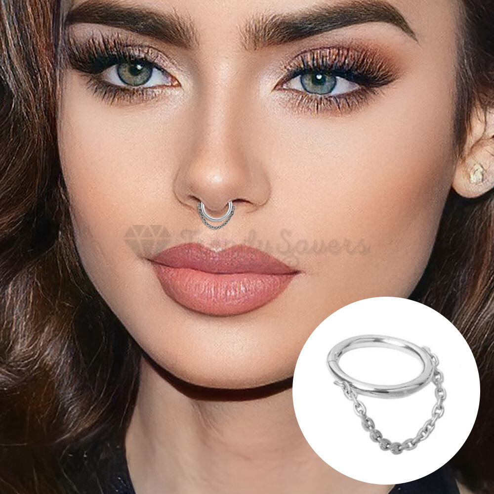 Dangling Chain Titanium Steel 16G Hinged Segment Septum Clicker