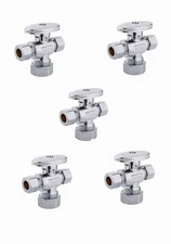 5 PCS 1/4-Turn Dual Compression Angle Stop Valve,1/2" NOM (5/8" OD) x 3/8" x3/8"