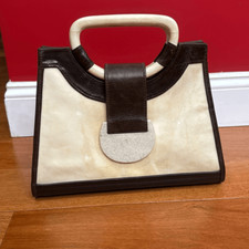 R &y Augousti Vintage Beiges And Brown Leather Trim Tote Handbag