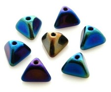 40 Opaque Jet Rainbow Czech Pressed Glass Small 6x4mm Pyramid Triangle Beads