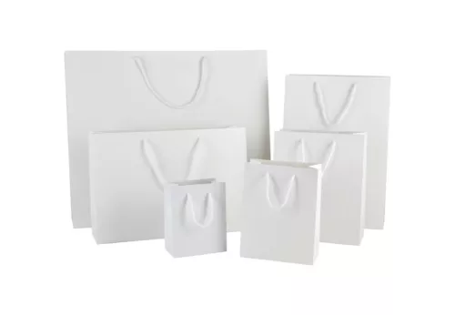10 white matt boutique paper carrier bags with rope handle medium 35cm wide bags image 6