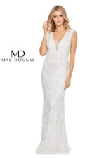 MAC DUGGAL 5429 BEADED CAP SLEEVE ILLUSIONS PLUNGe NECK TRUMPET WHITE GOWN sz  4