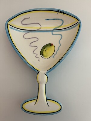 Clay Art Martini & Olive 9  x 6.5  Bar Cocktail Snack Dish Nuts Candy FREE SHIP