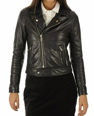 Damen Echtleder Motorrad Biker Jacke Schwarz Reines Lammleder Weiche Jacke