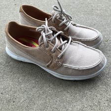 Skechers GoGa Max Canvas Boat Shoes Go Step Sneakers Women  s Size 6 Beige