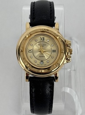Beverly Hills Collection 30mm Gold Tone Quartz Date Watch w/Band & New Battery