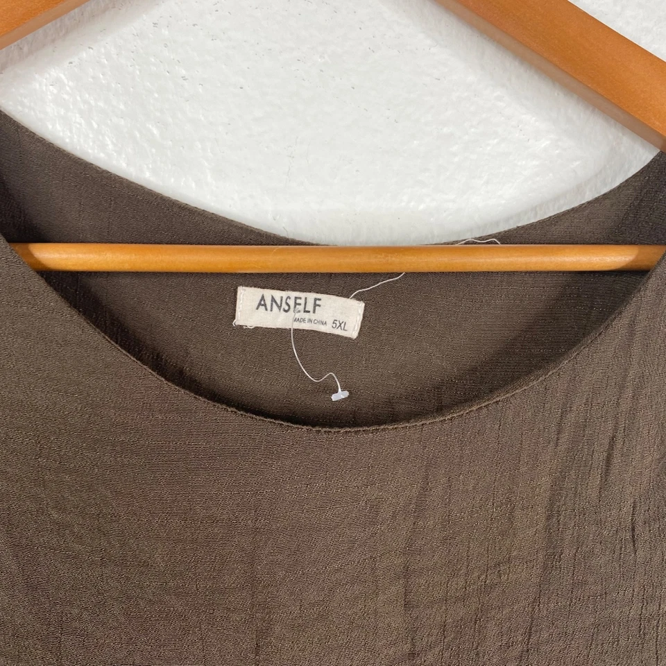Vestido para mujer Anself manga 3/4 drapeado crepé Lagenlook asimétrico marrón talla 5X Foto 3 de 4
