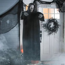 5 Ft. Animated Eyes Hanging Skeleton Reaper with Black Robe ATC00232