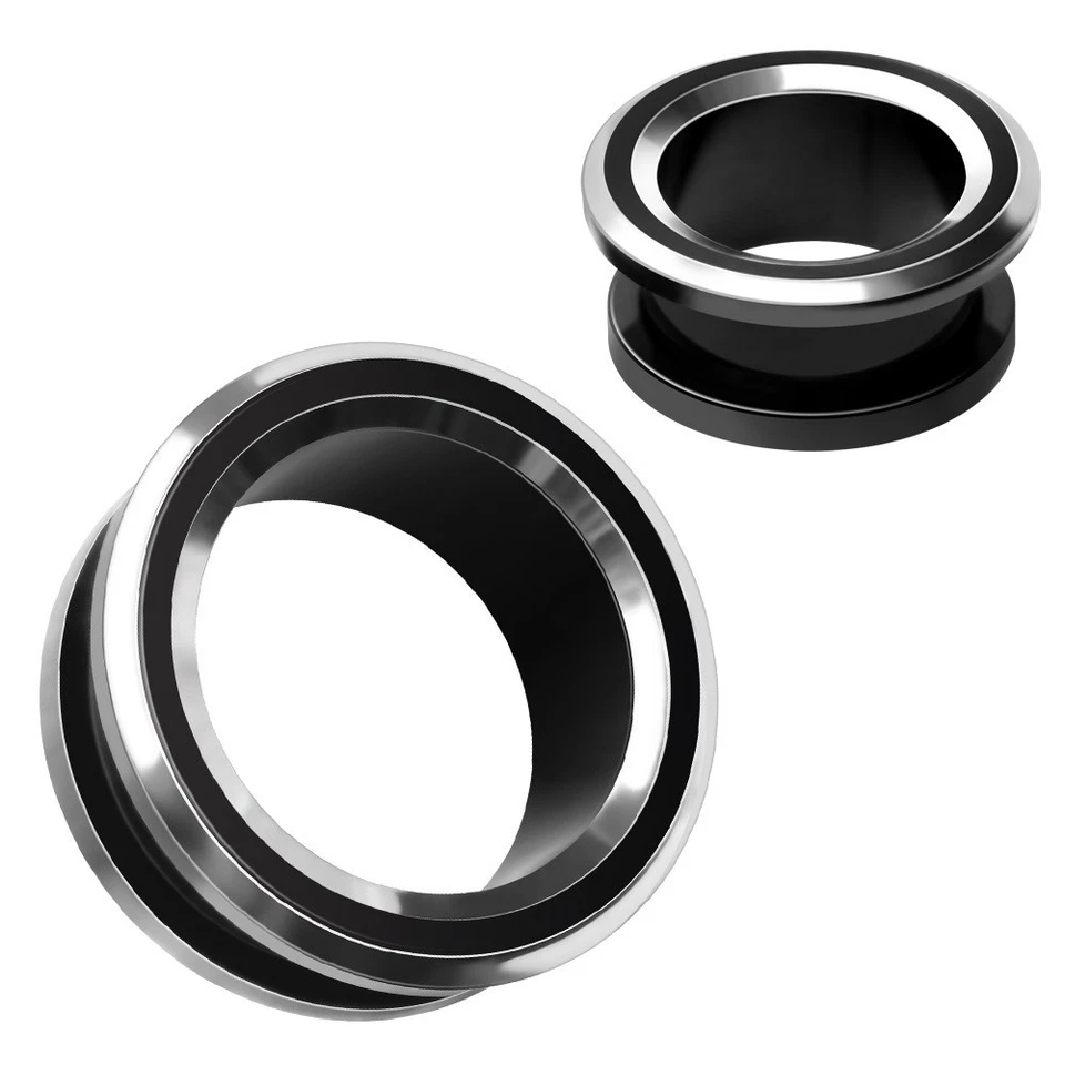 PAIR of Black PVD / 316L Stainless Steel Two Tone Screw Tunnel Plug - Image 4 of 4