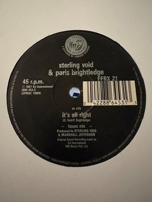Sterling Void   It's All Right / Runaway Girl 12'' Garage House Vinyl 1989 FFRR