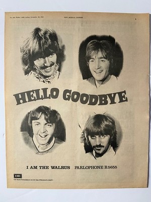 The Beatles Hello Goodbye/I Am The Walrus Full Page Poster Size NME Advert 1967