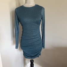 Speechless Women's Long Sleeve Bodycon Shirred Dress XS Dark Teal Gathered Waist