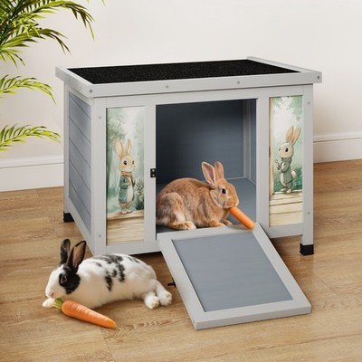 24'' Rabbit Hutch Wooden Pet Cage with Asphalt Roof Bunny Small Animal House