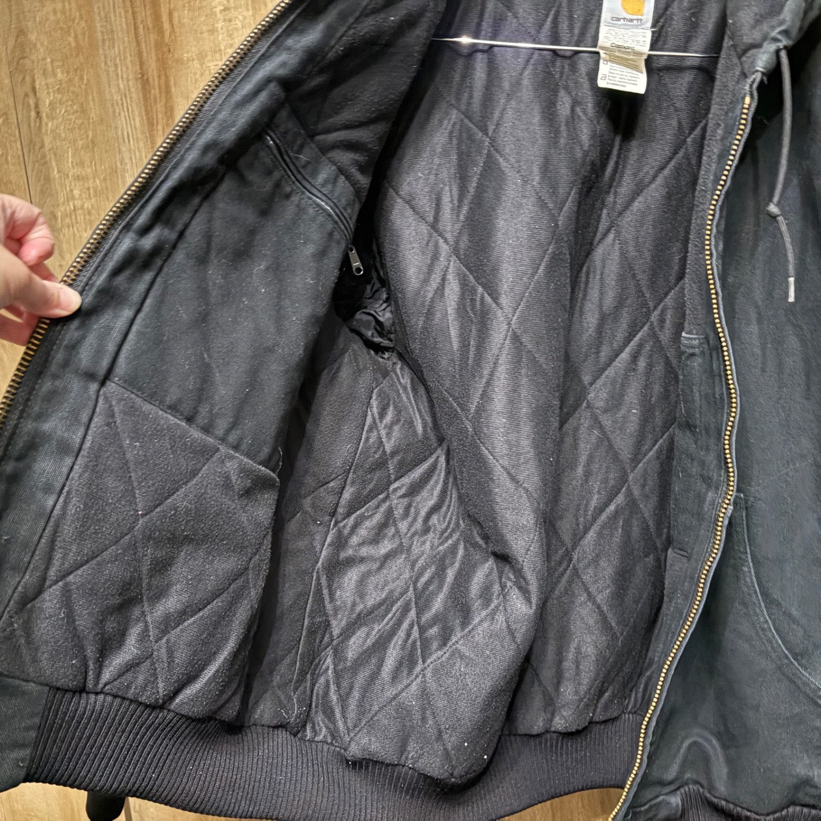 Carhartt J140 Men's XL Duck Active Jacket Faded Black Quilted Lined Hooded thumbnail 4