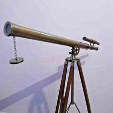 Antique nautical floor standing brass 39 inch telescope with wooden tripod stand