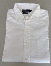 Vtg Polo Ralph Lauren Men  s Two Ply Cotton Andrew Dress Shirt White Sz 17-34/35