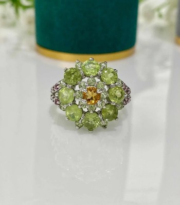 5.00 Ct Round Cut Natural Peridot Diamond Engagement Ring 14K White Gold size 7
