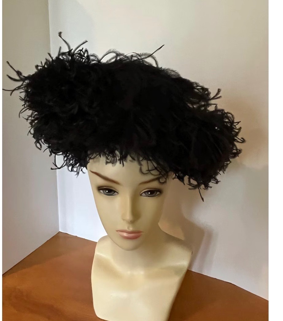 Rare Jack McConnell "Red Feather" Hat Black Bold Wide Brim Feathers Hollywood