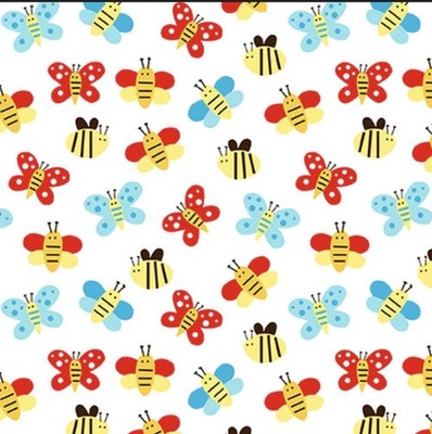 Studio E Play All Day Chubby Butterfly White Cotton Fabric By Yard