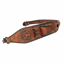 TOURBON Leather Rifle Sling Gun Ammo Strap w/Folding Knife Case+ Swivels Set