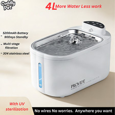 4L Wireless Cat Water Fountain w/ UV, 5200mAh Battery, Stainless Steel for Pets