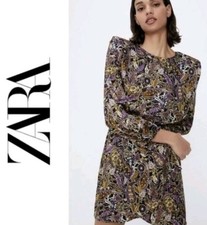 Zara Paisley Print Open Keyhole Back Long Sleeve Partially Lined Mini Dress, XS