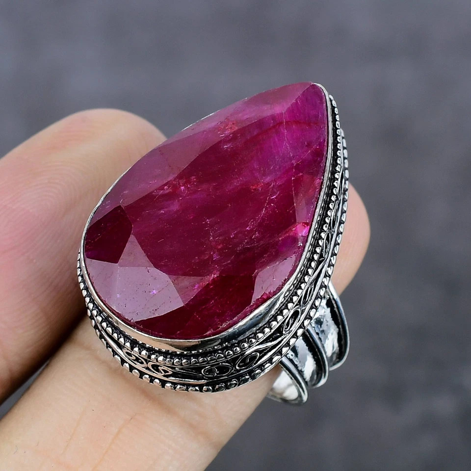 Ruby(Simulated) Gemstone 925 Sterling Silver Jewelry Ring Size 10 X-Mas Gift n3 - Image 3 of 4