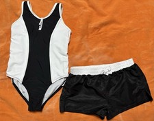 Raisins Girl's 2Pc Tank Swimsuit Shorts Point Dume Set Black White Size 8 EUC