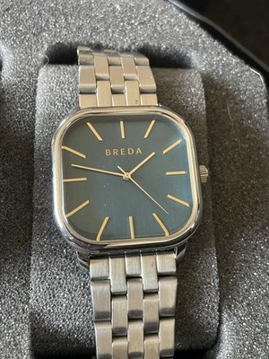 Breda Men s Visser 1737b Silver Square Wrist Watch With Blue Dial 35mm Bracelet