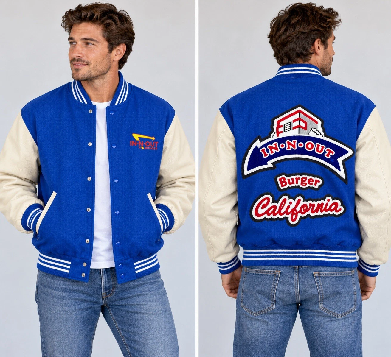 VINTAGE 1980s In-N-Out Burger California Varsity Letterman’s Jacket Embroidered  image 1