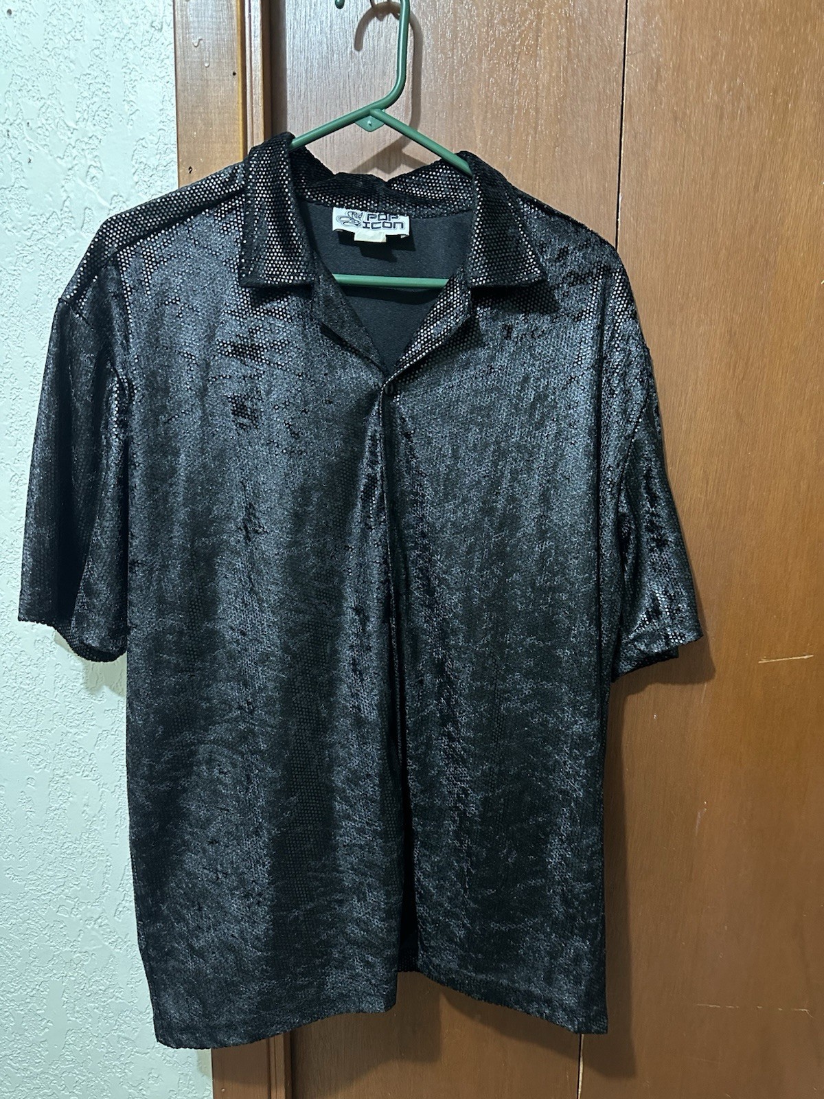 Vintage Pop Icon Shirt Mens L Y2K Rave Disco Textured Stretch Velvet Clubbing