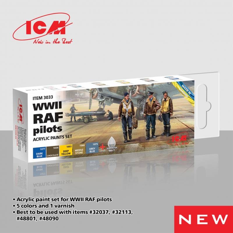 Set Pittura Acrilico Per Seconda Guerra Mondiale Raf Pilots ICM 3033 Trumpeter #