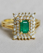 2.00 Ct Emerald Cut Natural Emerald  Diamond Wedding Ring 14K Yellow Gold