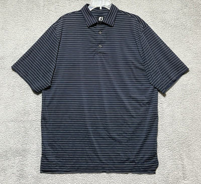 FootJoy Mens L Blue White Striped Polo Performance Golf Shirt Active FJ