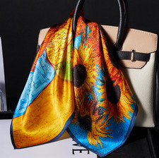 100 Silk Mulberry Shawl Neckerchief Scarf 53X53cm daisy Print Bandana wrap new